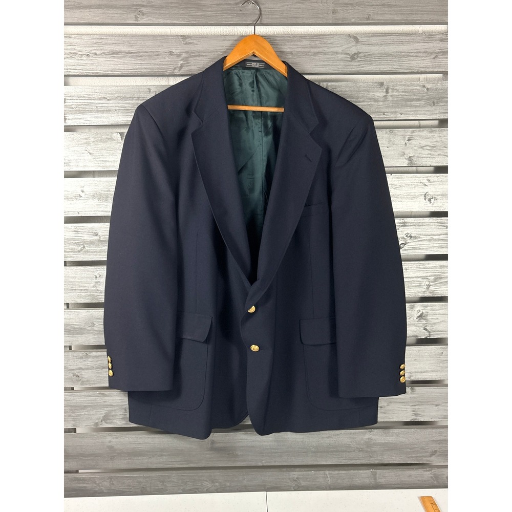 David Taylor Mens Navy Blue Blazer Gold Crest Buttons Sport Coat 52R Vintage